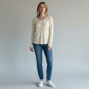 Karen‎ Scott Womens White With Gold Glitter Poinsettias Long Sleeve Top Size XXL